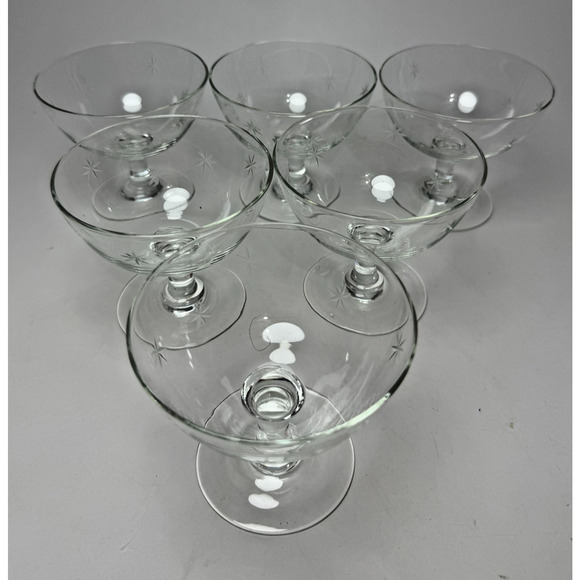 6 Vintage MCM Atomic Low Sherbet Glasses Star Dust C G Quartzex Crystal Barware - Picture 2 of 6